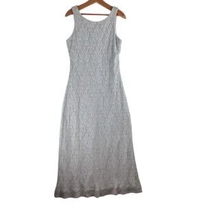Harlow Nites Silver Lace Gown Maxi Dress Women's 14 Stretch Wedding Guest Formal